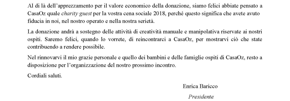 21 dicembre 2018 – Lettera di ringraziamento di CasaOz Onlus di Torino ...